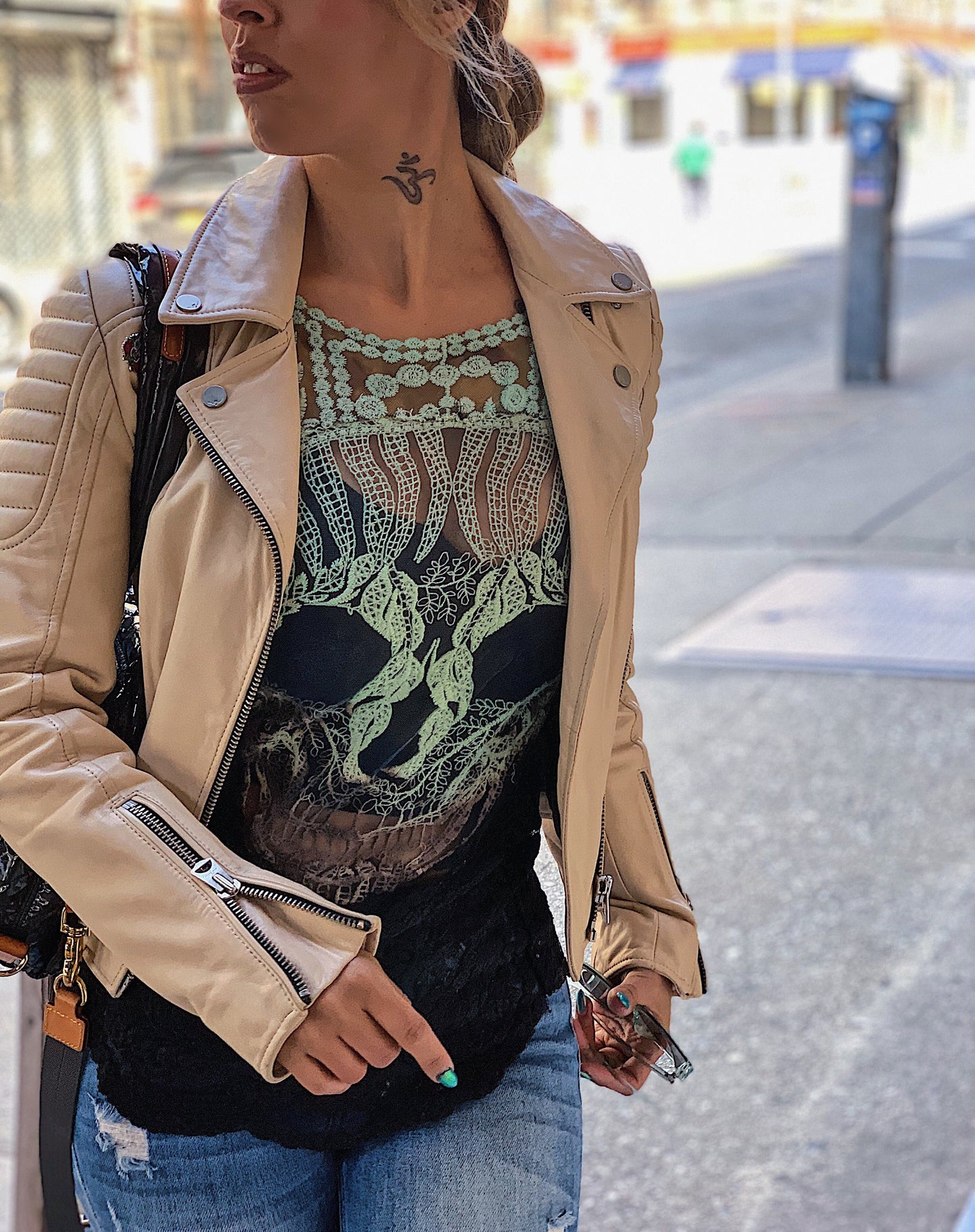 Lace sugar skull vegan leather jacket