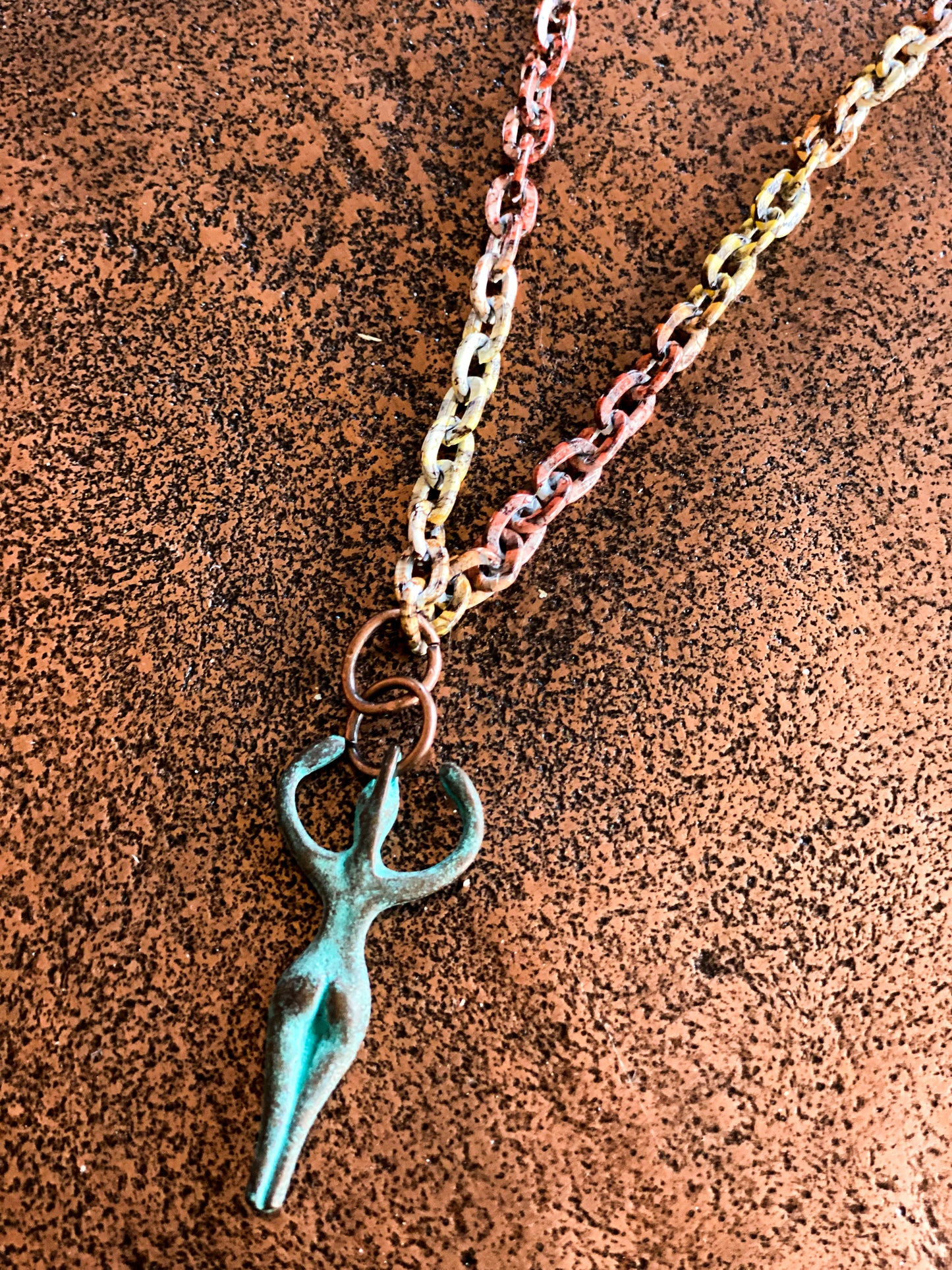 Goddess Patina Turquoise Necklace on Earthtone Chain