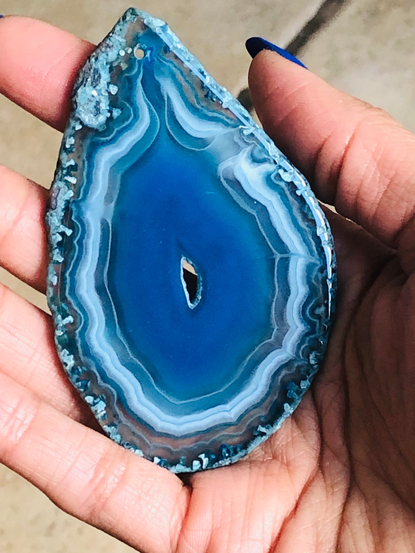 Deep Blue Agate Slice Polished DIY Cabochon