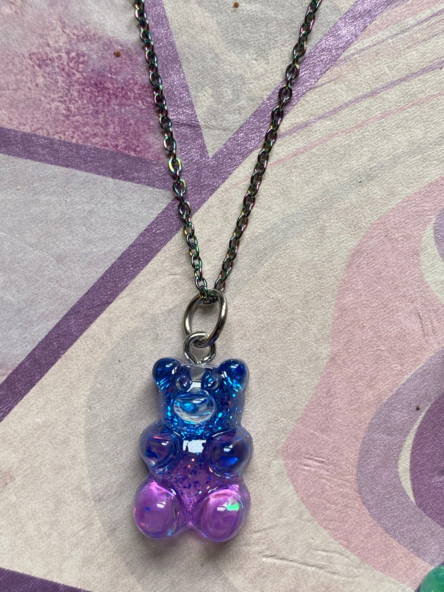 Gummy Bear Charm Necklace on Rainbow Chain