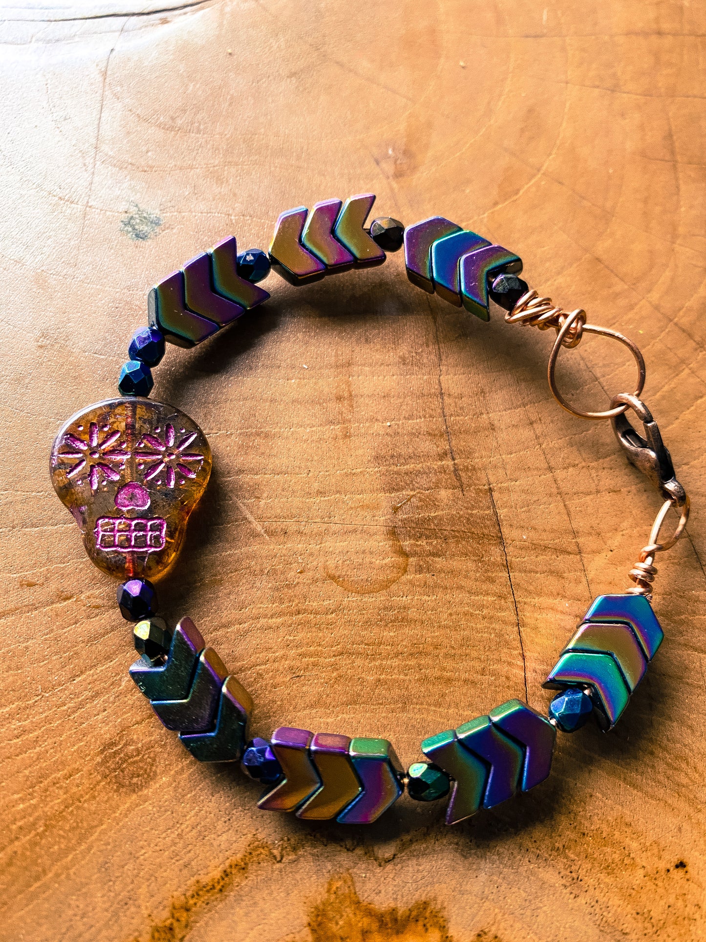 Sugar Skull Tan Rainbow Prism Arrow Bracelet in Memory Wire