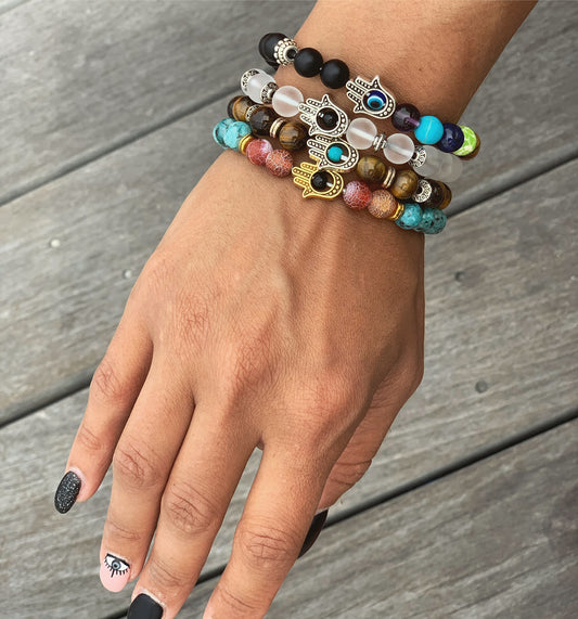 Hamsa Hand Beaded Energy Bracelets - Choice of Colors