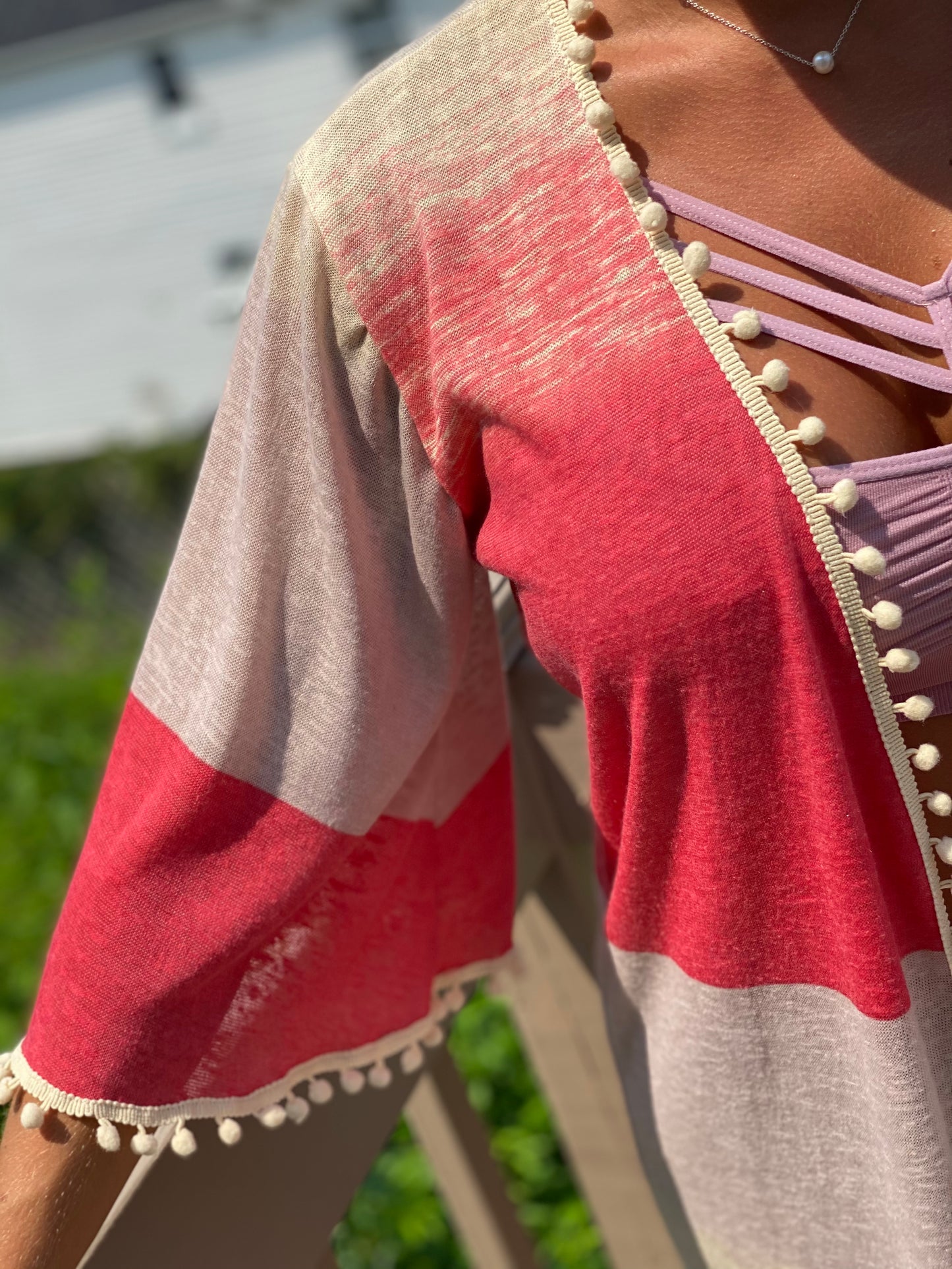 Pink Sky Knit Bohemian Kimono Overlay Top LIMITED EDITION